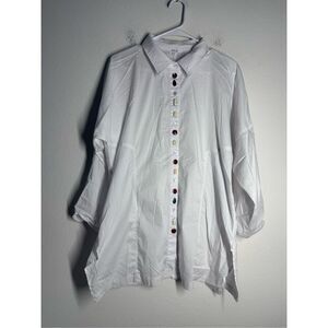 TALIE Women’s Luxury Cotton Blend Button Down White Shirt Long Sleeve Size M